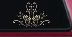 Swirl Flower Accent And Vines Car or Truck Window Decal Sticker (Desert Sand)