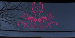 Swirl Flower Accent And Vines Car or Truck Window Decal Sticker (Hot Pink)