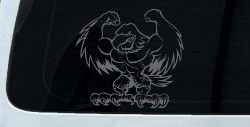 Muscular Bald Eagle Car or Truck Window Decal Sticker (Silver)