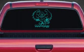 Muscular Bald Eagle Car or Truck Window Decal Sticker (Turquoise)