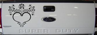 Heart with Flower Vines Car or Truck Window Decal Sticker (Black)