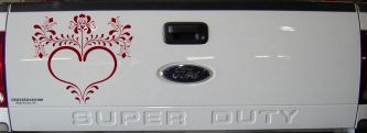 Heart with Flower Vines Car or Truck Window Decal Sticker (Burgundy)