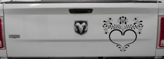 Heart with Flower Vines Car or Truck Window Decal Sticker (Matte Black)