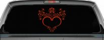 Heart with Flower Vines Car or Truck Window Decal Sticker (Orange Red)