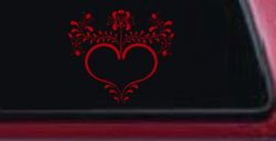 Heart with Flower Vines Car or Truck Window Decal Sticker (Red)