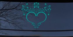 Heart with Flower Vines Car or Truck Window Decal Sticker (Turquoise)