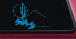 Western Desert Cactus Moon Scene Car or Truck Window Decal Sticker (Blue)