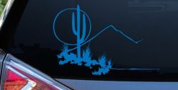 Western Desert Cactus Moon Car Truck Window Vinyl Decal Sticker Art (Sky Blue)