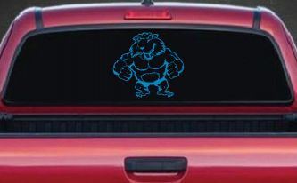 Muscular Beaver Car or Truck Window Decal Sticker (Blue)