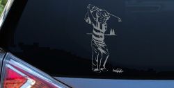 Golf Swing Sports Car or Truck Window Decal Sticker (Telegrey)
