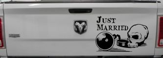Just Married Ball and Chain Skull Car or Truck Window Decal Sticker (Black)