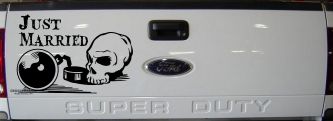Just Married Ball and Chain Skull Car or Truck Window Decal Sticker (Black)