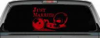 Just Married Ball and Chain Skull Car or Truck Window Decal Sticker (Red)
