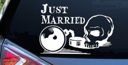 Just Married Ball and Chain Skull Car or Truck Window Decal Sticker
