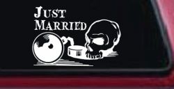 Just Married Ball and Chain Skull Car or Truck Window Decal Sticker