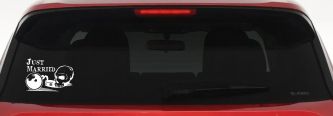 Just Married Ball and Chain Skull Car or Truck Window Decal Sticker (White)