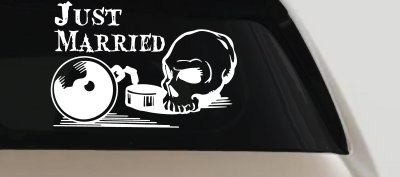 Just Married Ball Chain Skull Car Truck Window Vinyl Decal Sticker