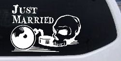 Just Married Ball and Chain Skull Car or Truck Window Decal Sticker