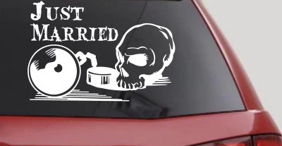 Just Married Ball Chain Skull Car Truck Window Vinyl Decal Sticker