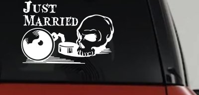 Just Married Ball Chain Skull Car Truck Window Vinyl Decal Sticker
