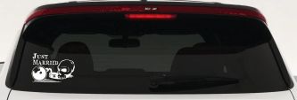 Just Married Ball and Chain Skull Car or Truck Window Decal Sticker (White)
