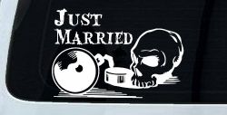 Just Married Ball and Chain Skull Car or Truck Window Decal Sticker