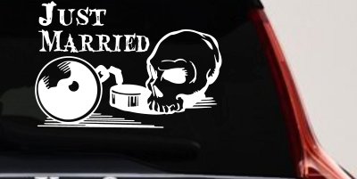 Just Married Ball Chain Skull Car Truck Window Vinyl Decal Sticker