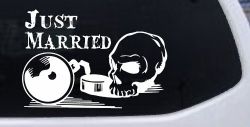 Just Married Ball and Chain Skull Car or Truck Window Decal Sticker