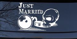 Just Married Ball and Chain Skull Car or Truck Window Decal Sticker