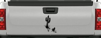 Cactus and Long Horn Skull Western Car or Truck Window Decal Sticker (Black)