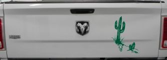 Cactus and Long Horn Skull Western Car or Truck Window Decal Sticker (Dark Green)