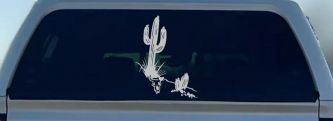 Cactus and Long Horn Skull Western Car or Truck Window Decal Sticker (Light Gray)