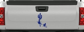 Cactus and Long Horn Skull Western Car or Truck Window Decal Sticker (Navy)