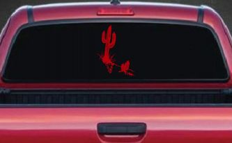 Cactus Long Horn Skull Western Car Truck Window Decal Sticker Vinyl (Red)