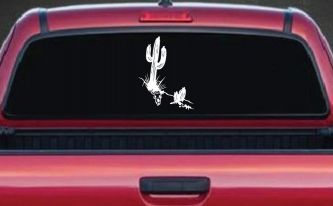 Cactus and Long Horn Skull Western Car or Truck Window Decal Sticker (White)