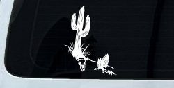 Cactus and Long Horn Skull Western Car or Truck Window Decal Sticker (White)
