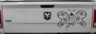 Cute Butterfly with Flowers Butterflies Car or Truck Window Decal Sticker (Black)