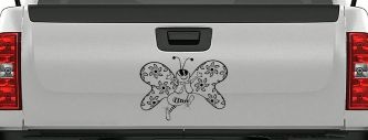 Cute Butterfly with Flowers Butterflies Car or Truck Window Decal Sticker (Matte Black)
