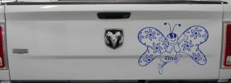 Cute Butterfly with Flowers Butterflies Car or Truck Window Decal Sticker (Navy)