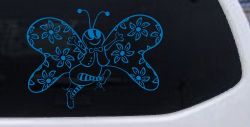 Cute Butterfly with Flowers Butterflies Car or Truck Window Decal Sticker (Sky Blue)