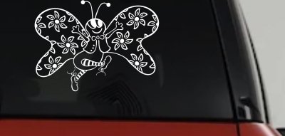 Cute Butterfly with Flowers Vinyl Decal for Car Truck Window Sticker