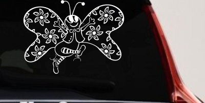 Cute Butterfly with Flowers Vinyl Decal for Car Truck Window Sticker