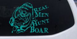 Real Men Hunt Boar Decal - Truck & Car Vinyl Sticker for Hunters (Turquoise)