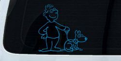 Man and Dog Stick Family Decal for Car Truck Window Vinyl Sticker (Blue)
