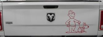Man and Dog Stick Family Car or Truck Window Decal Sticker (Purple Red)