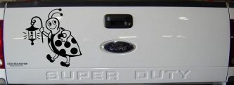 Cute Ladybug With Lantern Car or Truck Window Decal Sticker (Black)