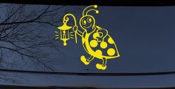 Cute Ladybug With Lantern Car or Truck Window Decal Sticker (Yellow)