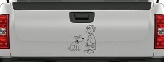 Child With Dog Stick Family Car or Truck Vinyl Window Decal Sticker (Black)