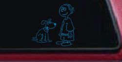 Child With Dog Stick Family Car or Truck Window Decal Sticker (Blue)