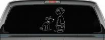 Child With Dog Stick Family Car or Truck Window Decal Sticker (Light Gray)